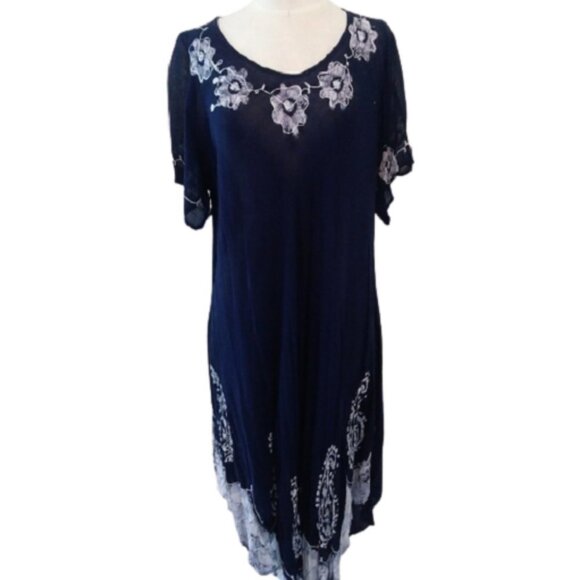 Beach Pool Cover-up Dress, Navy Multicolor, OS - Picture 1 of 7
